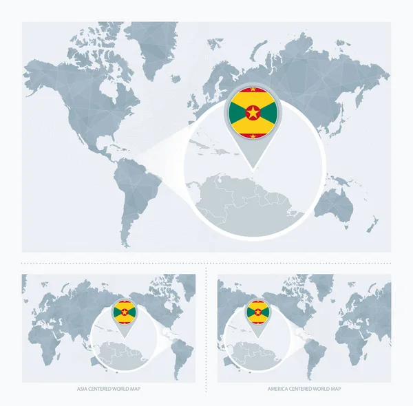 Vergrote Grenada Kaart Van Wereld Versies Van Wereldkaart Met Vlag — Stockvector