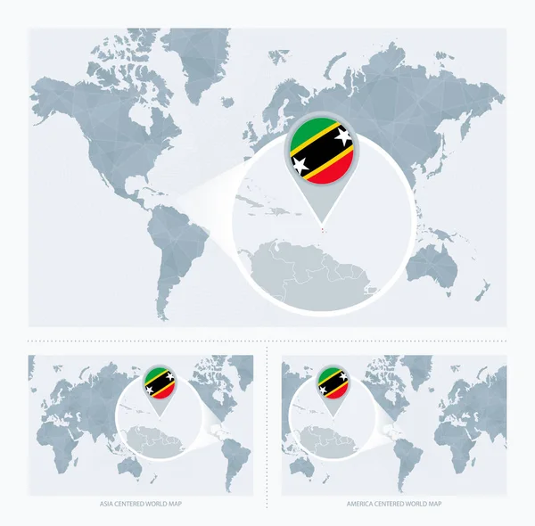 Büyütülmüş Aziz Kitts Nevis Dünya Haritası Nın Versiyonu Saint Kitts — Stok Vektör