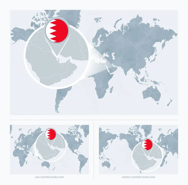 Увеличенный Бахрейн Над Картой Мира Варианта Карты Мира Флагом Картой — стоковый вектор