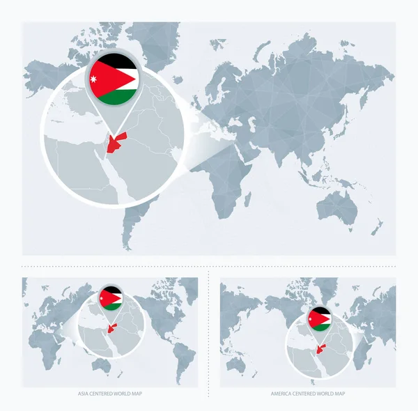 Förstorad Jordanien Över Världskartan Versioner Världskartan Med Flagga Och Karta — Stock vektor