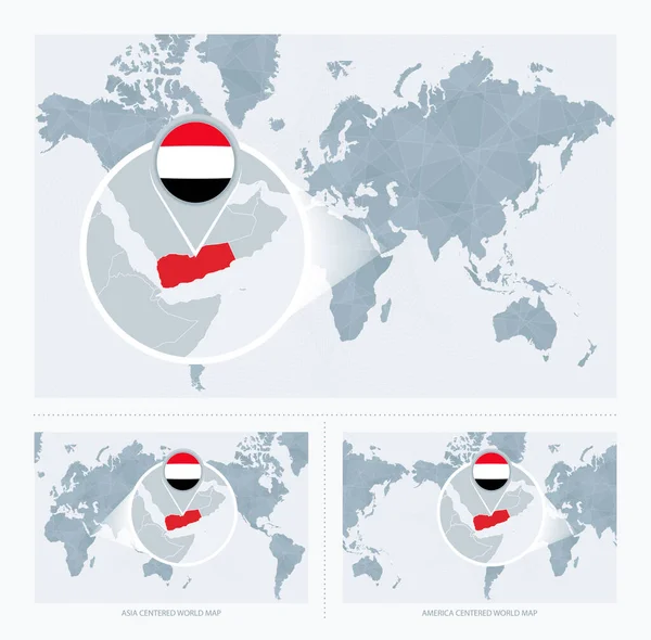 Yemen Magnificado Sobre Mapa Del Mundo Versiones Del Mapa Del — Archivo Imágenes Vectoriales