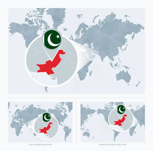Nagyított Pakisztán Több Mint Térkép Világ Változata Világtérkép Zászló Térkép — Stock Vector