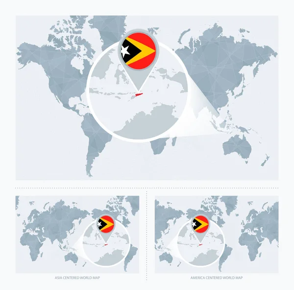 Увеличение Восточного Тимора Над Картой Мира Варианта Карты Мира Флагом — стоковый вектор