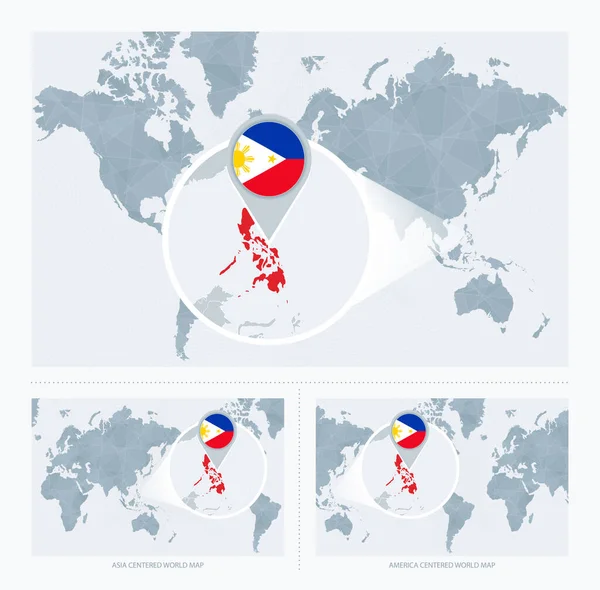 Magnified Philippines Map World Versions Carte Monde Avec Drapeau Carte — Image vectorielle