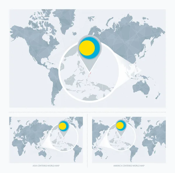 Ampliado Palau Sobre Mapa Mundo Versões Mapa Mundial Com Bandeira —  Vetores de Stock