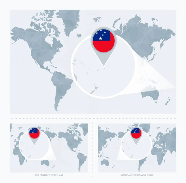 Zvětšení Samoy Nad Mapou Světa Verze Mapy Světa Vlajkou Mapou — Stockový vektor