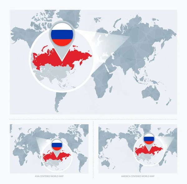 Magnificado Rusia Sobre Mapa Del Mundo Versiones Del Mapa Del — Vector de stock