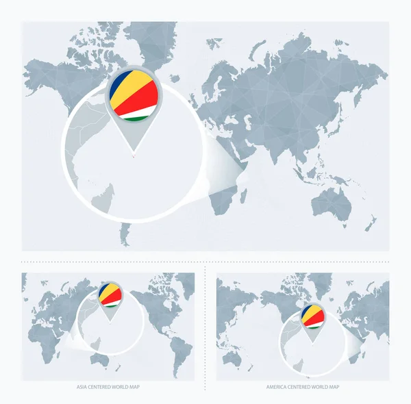 Magnificado Seychelles Sobre Mapa Del Mundo Versiones Del Mapa Del — Vector de stock
