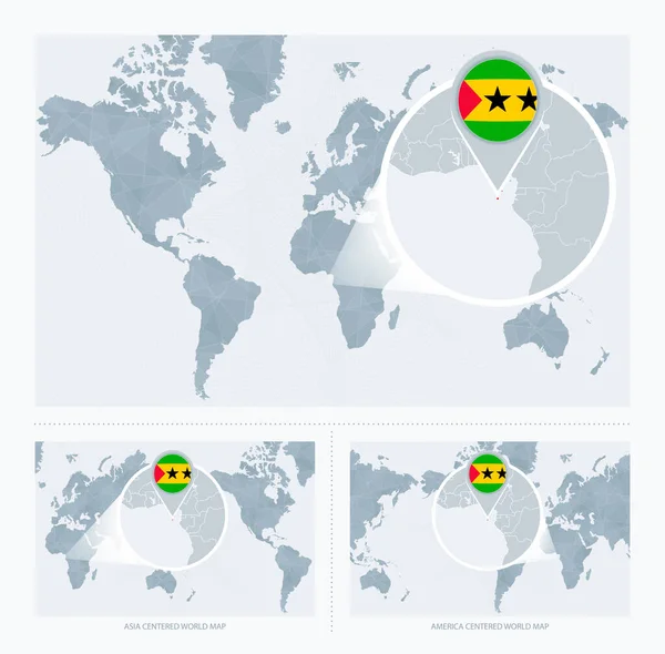 Ampliado São Tomé Príncipe Sobre Mapa Mundo Versões Mapa Mundial — Vetor de Stock