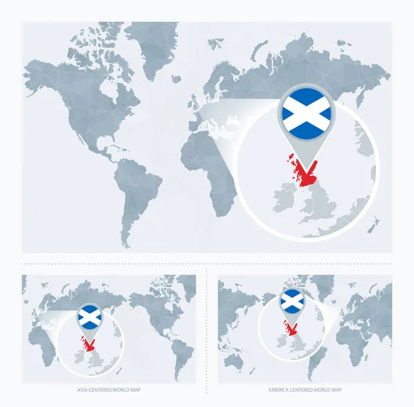 スコットランドの旗と地図で世界地図 世界地図の3つのバージョンを拡大 — ストックベクタ