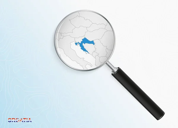 Lupe Mit Landkarte Von Kroatien Auf Abstraktem Topographischen Hintergrund — Stockvektor