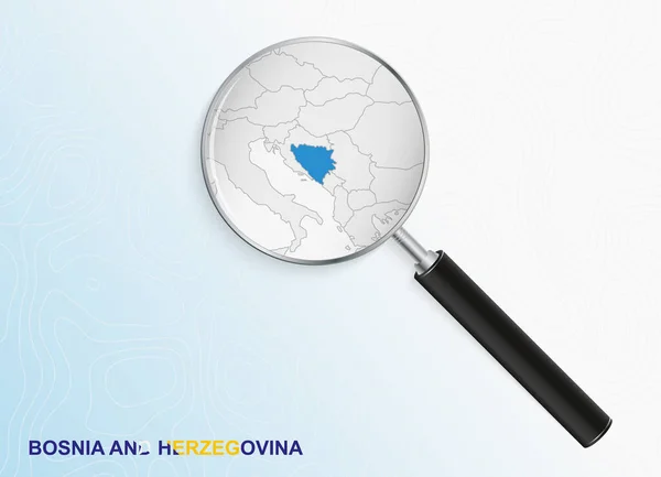 Lupa Con Mapa Bosnia Herzegovina Sobre Fondo Topográfico Abstracto — Vector de stock
