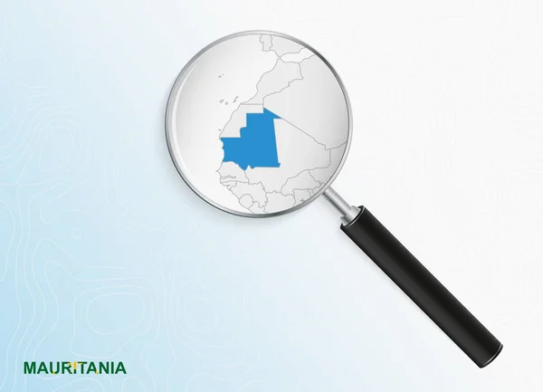 Lupa Com Mapa Mauritânia Sobre Fundo Topográfico Abstrato —  Vetores de Stock
