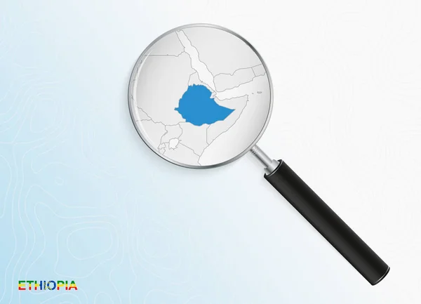 Loupe Avec Carte Ethiopie Sur Fond Topographique Abstrait — Image vectorielle