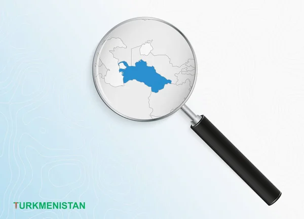 Pembesar Dengan Peta Turkmenistan Pada Latar Belakang Topografi Abstrak - Stok Vektor