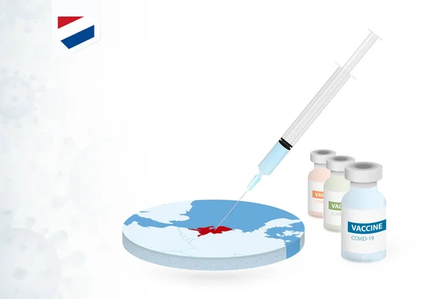 Vacinação Holanda Com Diferentes Tipos Vacina Covid Conceito Com Injeção — Vetor de Stock