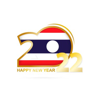 Yıl 2022, Tayland bayrağı desenli. Mutlu Yıllar Tasarımı.