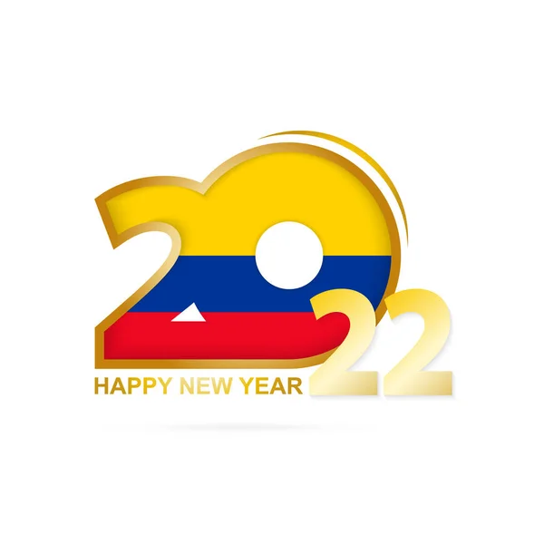 Año 2022 Con Patrón Bandera Colombia Feliz Año Nuevo Diseño — Vector de stock