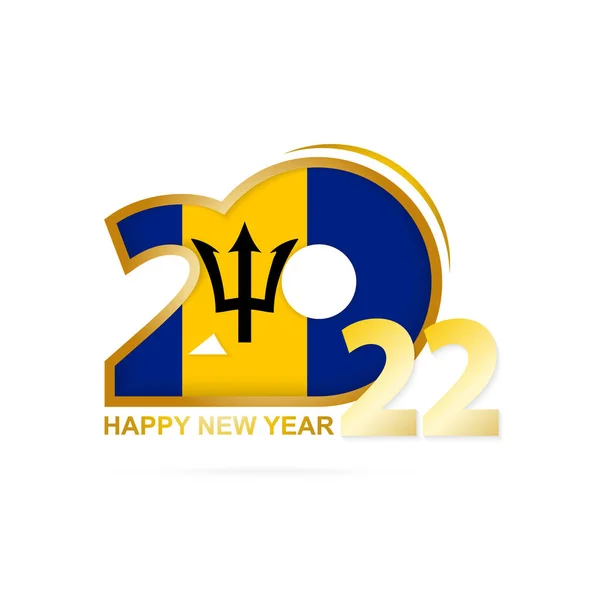 Jaar 2022 Met Barbados Vlag Patroon Gelukkig Nieuwjaarsontwerp — Stockvector