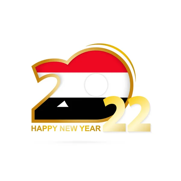 Año 2022 Con Patrón Bandera Yemen Feliz Año Nuevo Diseño — Vector de stock