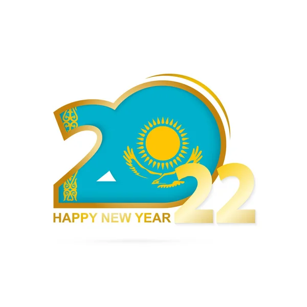 Jaar 2022 Met Kazachstan Vlag Patroon Gelukkig Nieuwjaarsontwerp — Stockvector
