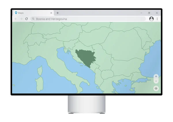 Computermonitor Mit Karte Von Bosnien Und Herzegowina Browser Suche Nach — Stockvektor