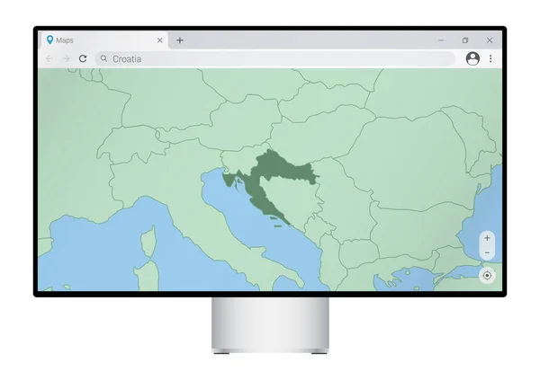 Computermonitor Mit Karte Von Kroatien Browser Suche Nach Dem Land — Stockvektor