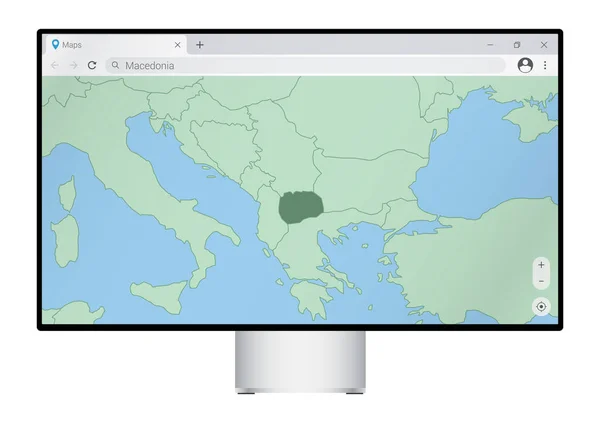 Computermonitor Mit Karte Von Mazedonien Browser Suche Nach Dem Land — Stockvektor