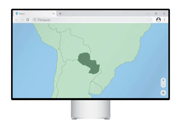 Комп Ютерний Монітор Картою Парагваю Браузері Пошук Країни Парагвай Веб — стоковий вектор