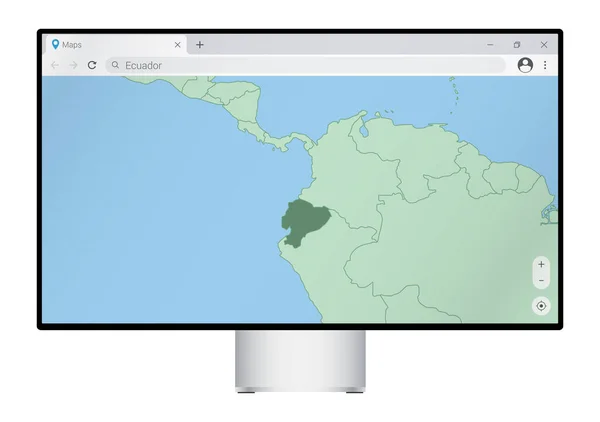 Datorskärm Med Karta Över Ecuador Webbläsaren Sök Efter Ecuador Kartläggningsprogrammet — Stock vektor