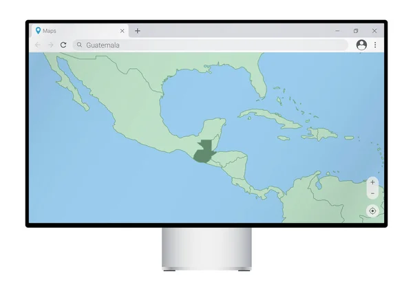 Computador Monitor Com Mapa Guatemala Navegador Procure País Guatemala Programa — Vetor de Stock