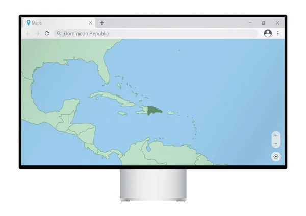 Computer Monitor Met Kaart Van Dominicaanse Republiek Browser Zoeken Naar — Stockvector