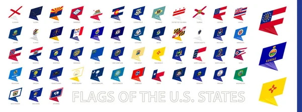 Birleşik Devletler bayrakları soyut modern tasarım, bayraklar alfabetik olarak sıralanmış. Vektör koleksiyonu.