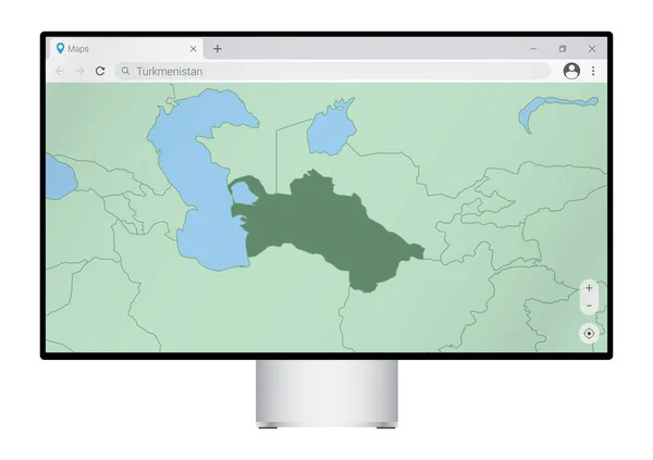 Monitor Computer Con Mappa Del Turkmenistan Nel Browser Cerca Paese — Vettoriale Stock