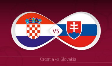 Hırvatistan futbol müsabakasında Slovakya 'ya karşı, H Grubu futbol arkaplanındaki ikona karşı.