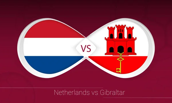 Нидерланды Гибралтар Футбольных Соревнованиях Группа Против Иконки Футбольном Фоне — стоковый вектор