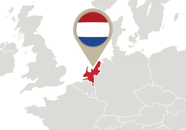 Nederland op de kaart van Europa — Stockvector