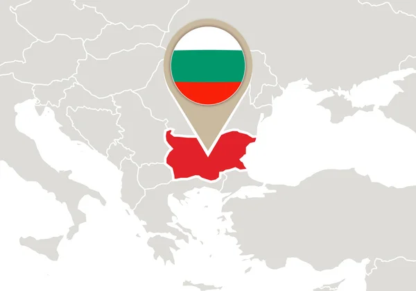 保加利亚在欧洲地图上 — 图库矢量图片