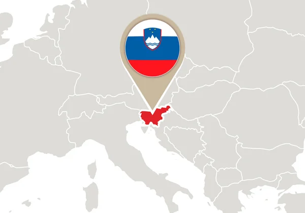 Slovenia on Europe map — Stock Vector