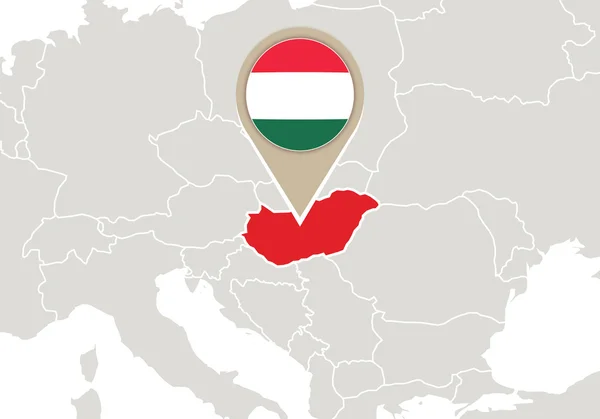 Hungary on Europe map — Stock Vector