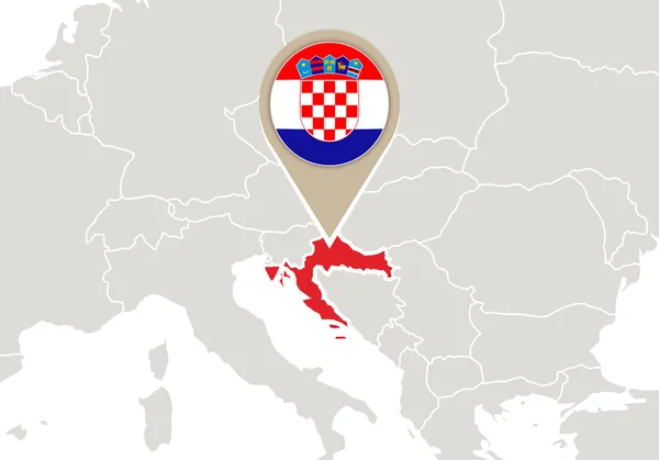 Croácia no mapa da Europa — Vetor de Stock