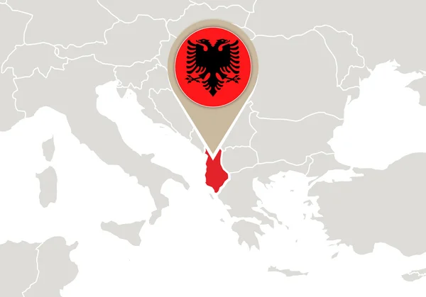 Albanie sur la carte de l'Europe — Image vectorielle