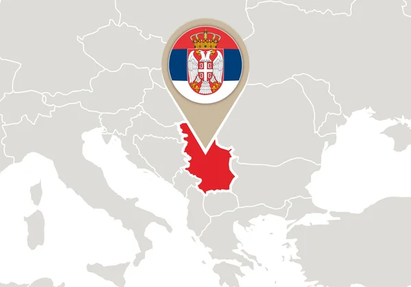 Serbien på Europa karta — Stock vektor