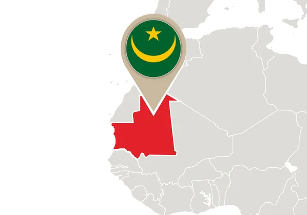 Mauritanie sur la carte du monde — Image vectorielle