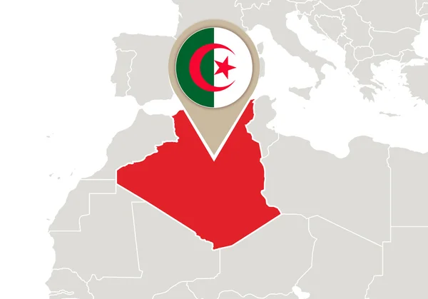 Algeria sulla mappa del mondo — Vettoriale Stock