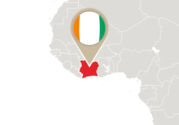 Costa de Marfil en el mapa del mundo — Vector de stock