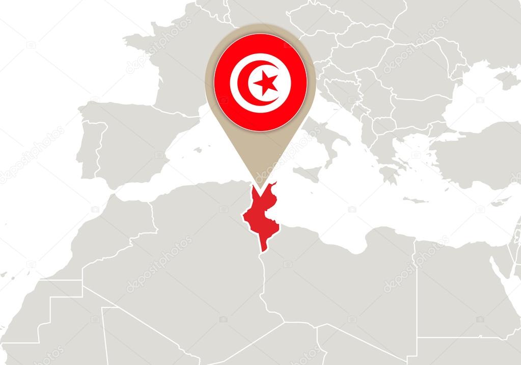 Tunisia On World Map Stock Vector Boldg 58637679