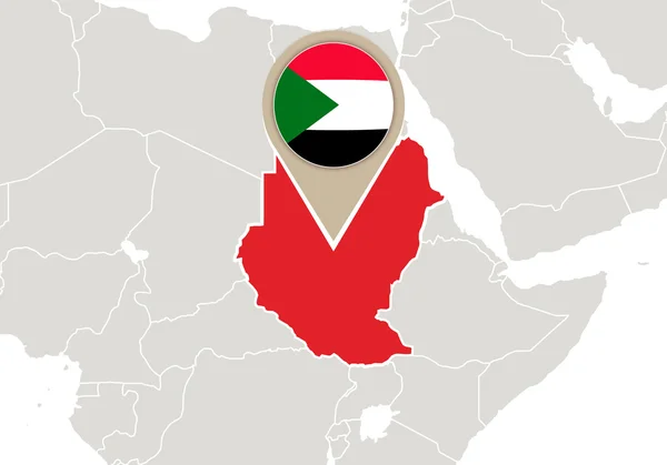 Sudão no mapa do mundo —  Vetores de Stock
