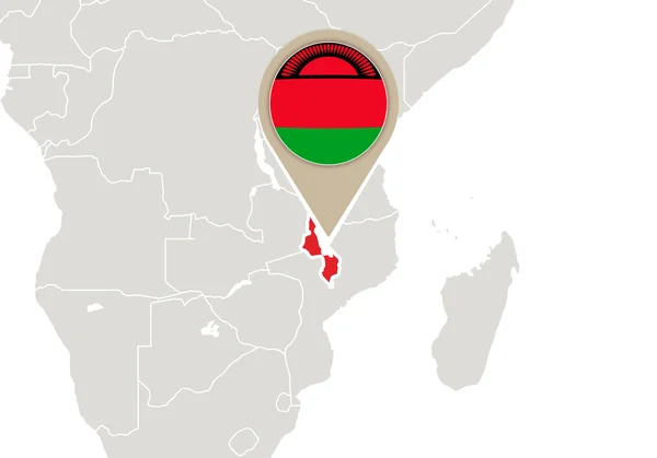 Malawi no mapa do mundo —  Vetores de Stock