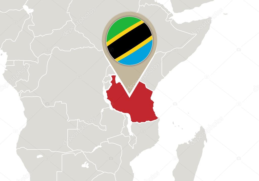 Tanzania on map of world